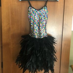 Multi color Sequin & Feather dance costume